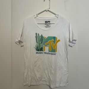 MTV White Tee with Green and Yellow Logo